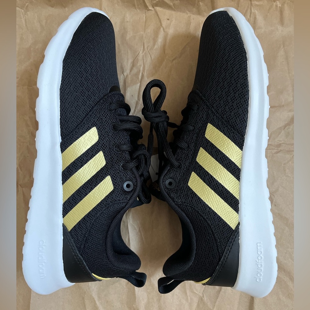 Adidas Womens QT Racer 2.0 Running Shoes Size 7.5 Black Gold Metallic